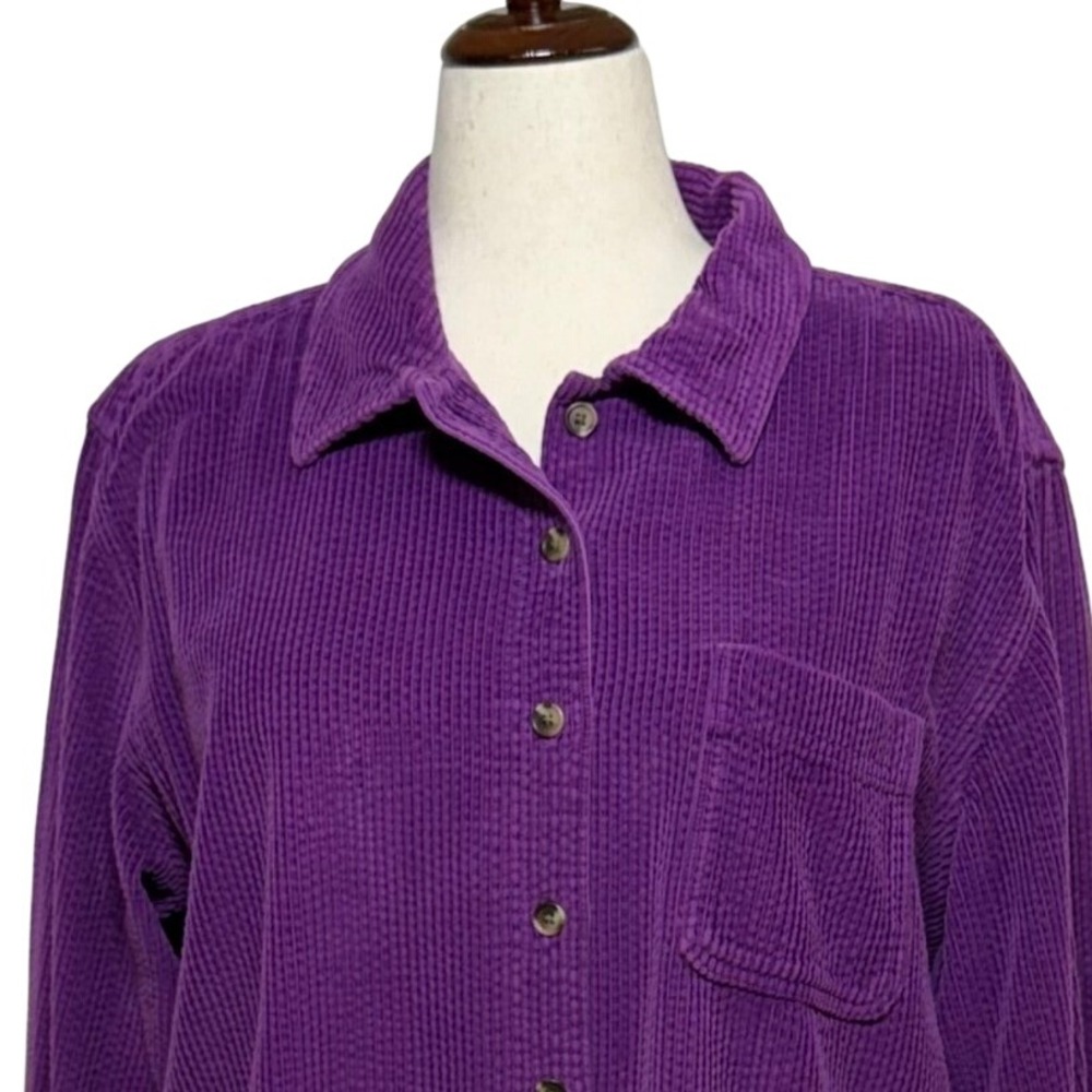 L.L. Bean Top Womens 2X Purple Corduroy Wide Wale Button Up Long Sleeve Shirt